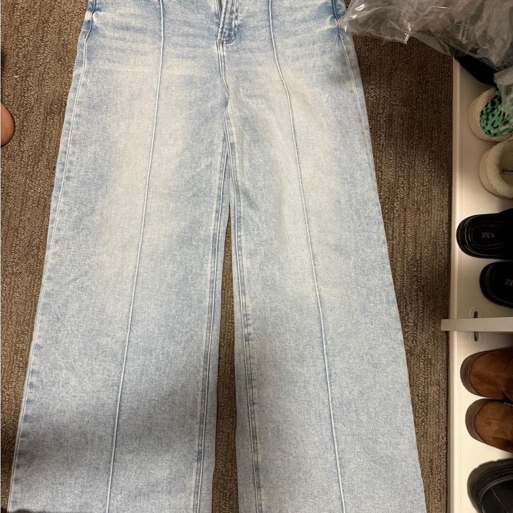 Risen wide leg Light Blue Flare Jeans for Women